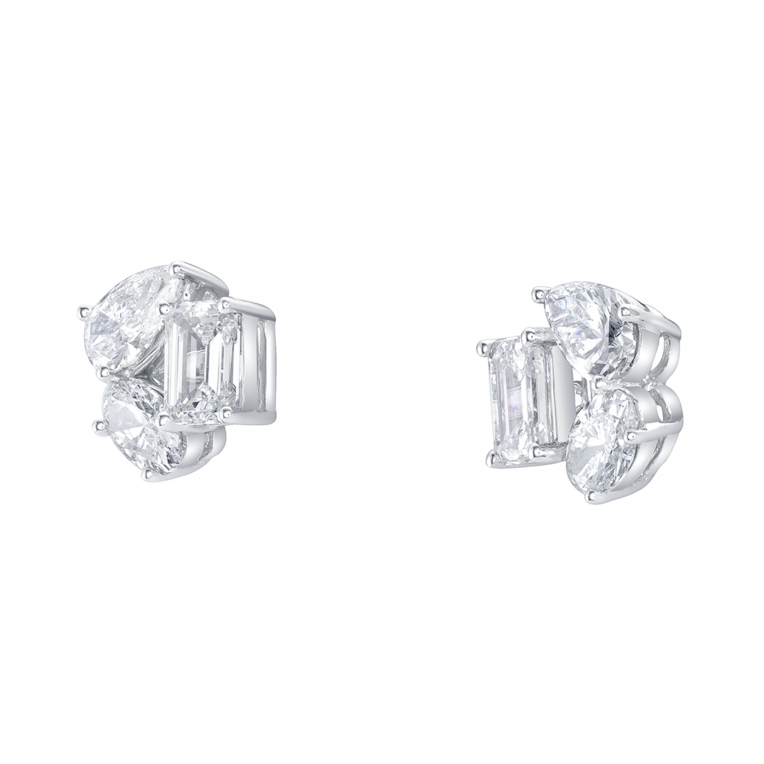 18K White Gold Diamond Cluster Earrings