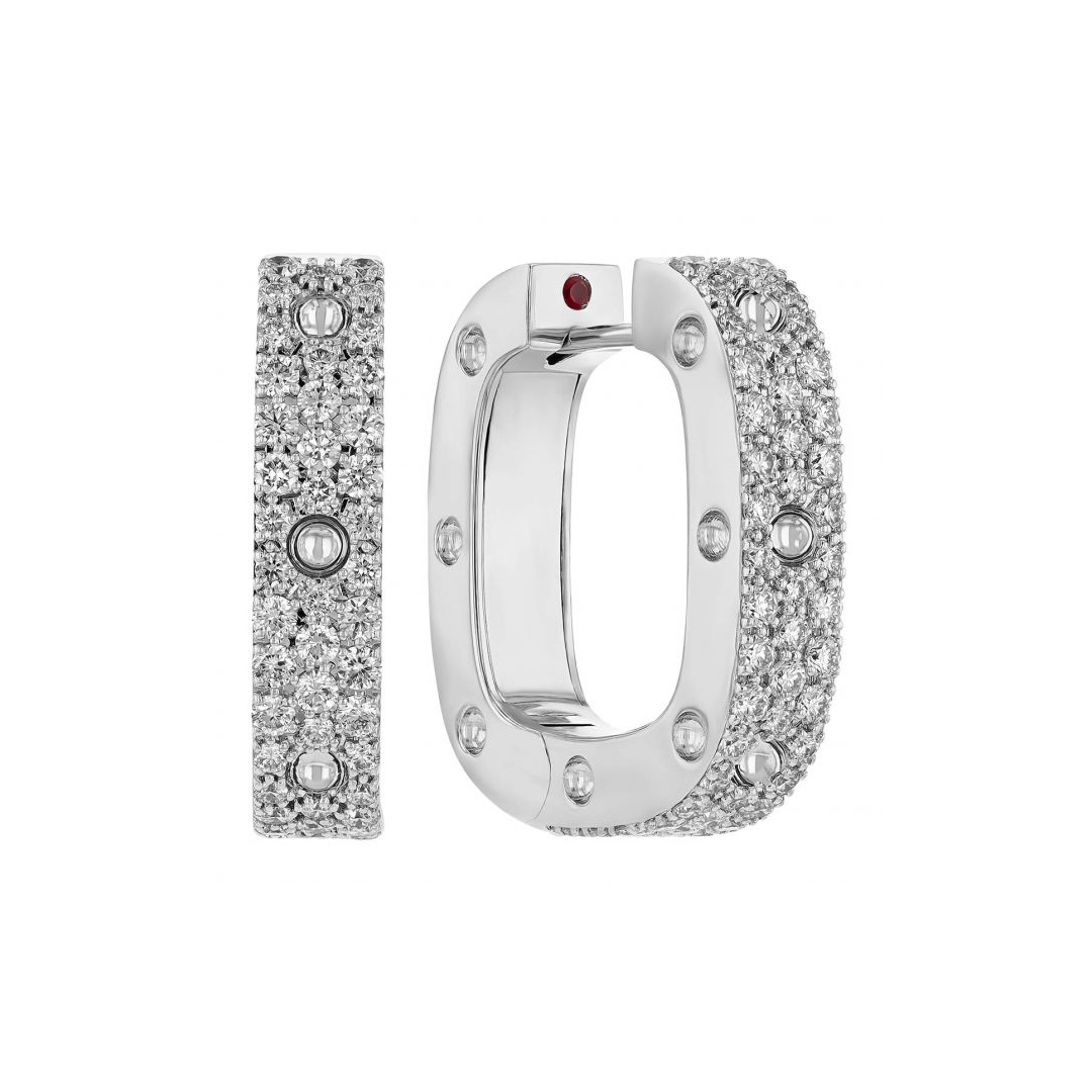 Roberto Coin 18K White Gold Pois Moi Diamond Square Hoop Earrings