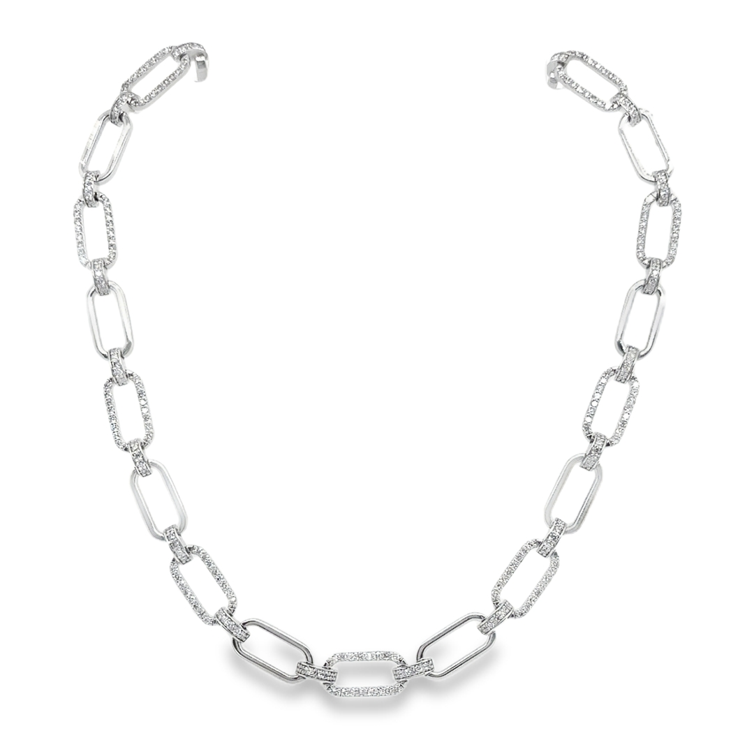 14K White Gold Diamond Link Necklace