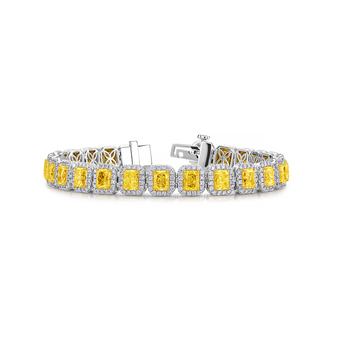 Platinum and 18K Yellow Gold Diamond Halo Tennis Bracelet - JBR240/209316