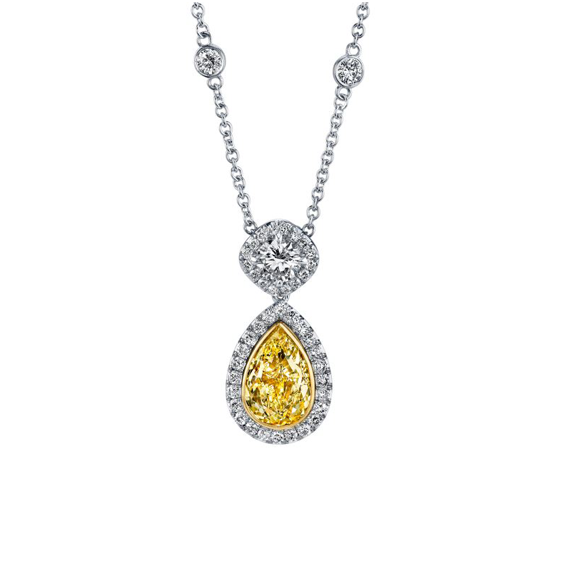 18K White and Yellow Gold Diamond Halo Pendant Necklace
