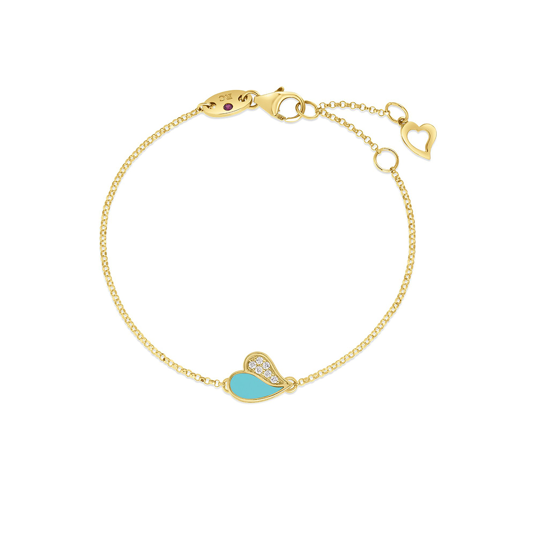 Roberto Coin 18K Yellow Gold Amorino Diamond and Cyan Enamel Flower Bracelet