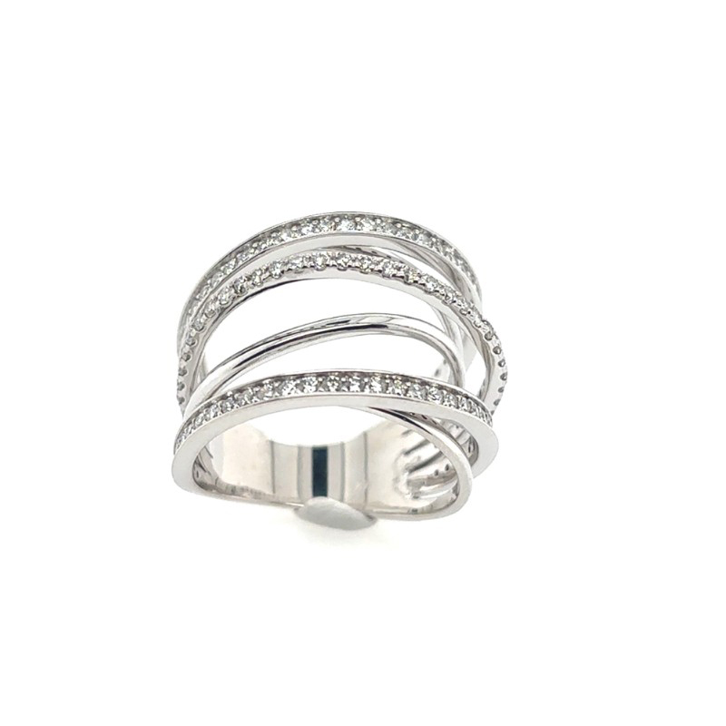 14K White Gold Diamond Six Row Band