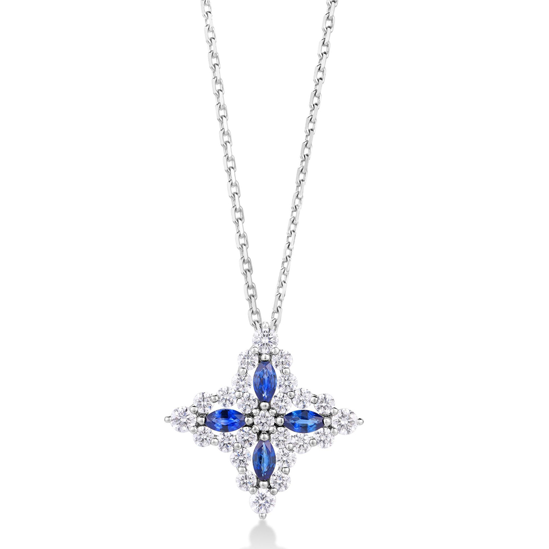 Roberto Coin 18K White Gold Diamond and Blue Sapphire Necklace