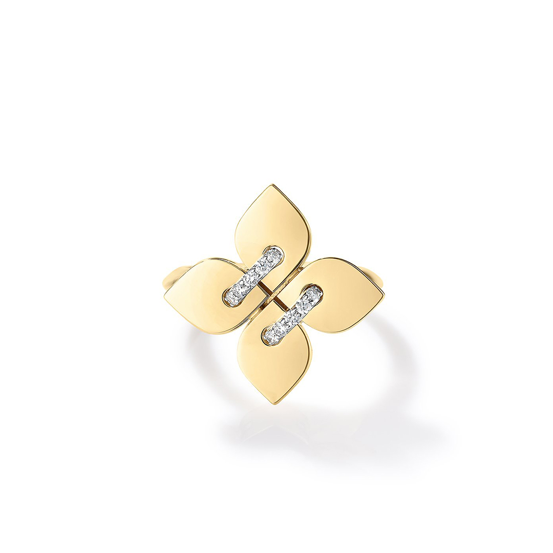 Roberto Coin 18K Yellow and White Gold Love in Verona Diamond Flower Ring