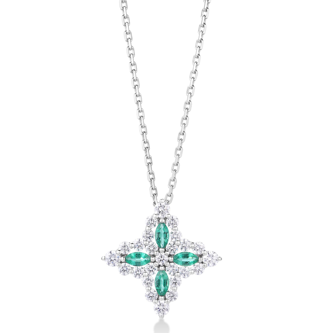 Roberto Coin 18K White Gold Diamond and Emerald Necklace