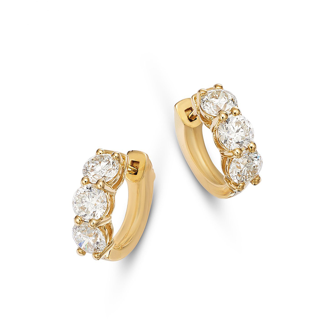 14K Yellow Gold Diamond Huggie Earrings