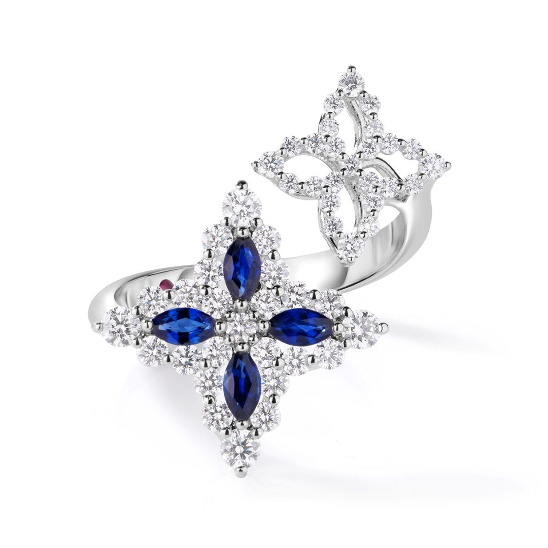 Roberto Coin 18K White Gold Venetian Princess Diamond and Blue Sapphire Ring