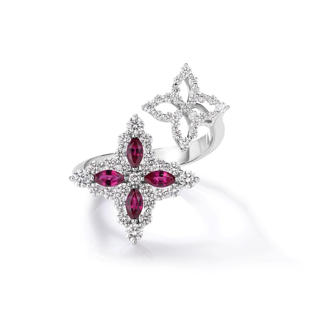 Roberto Coin 18K White Gold Venetian Princess Diamond and Ruby Ring