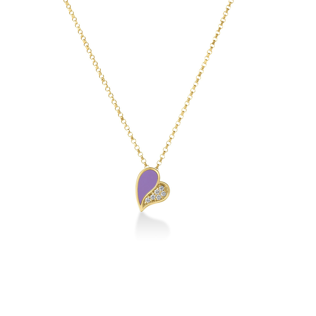 Roberto Coin 18K Yellow Gold Amorino Diamond and Lavender Enamel Necklace