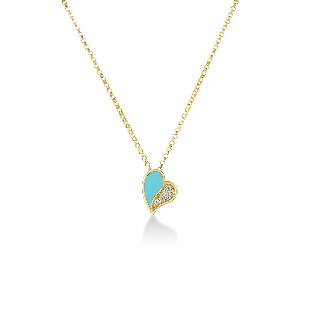 Roberto Coin 18K Yellow Gold Amorino Diamond and Cyan Enamel Necklace