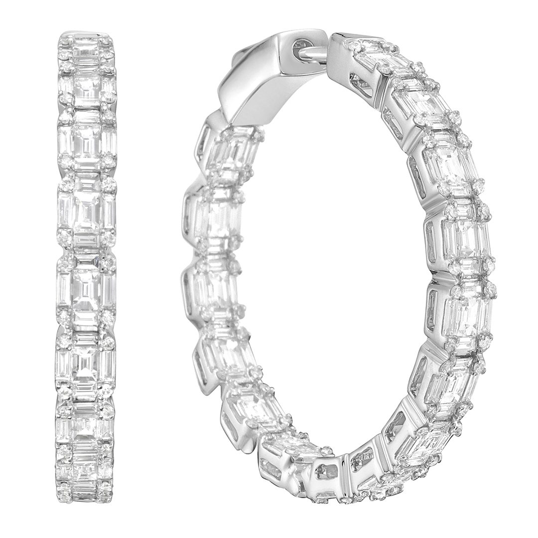 18K White Gold Diamond Hoop Earrings