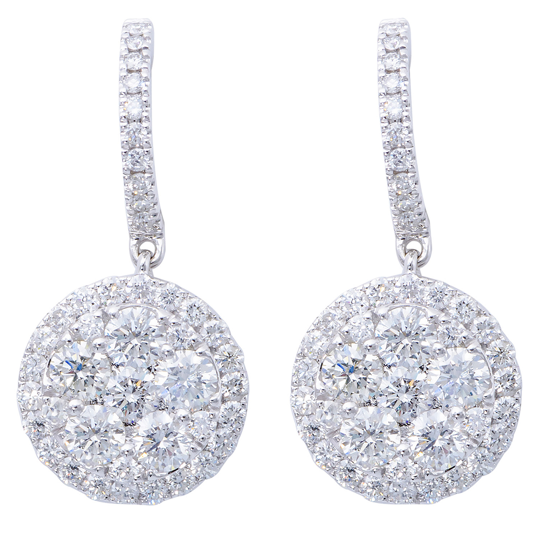 18K White Gold Diamond Dangle Earrings