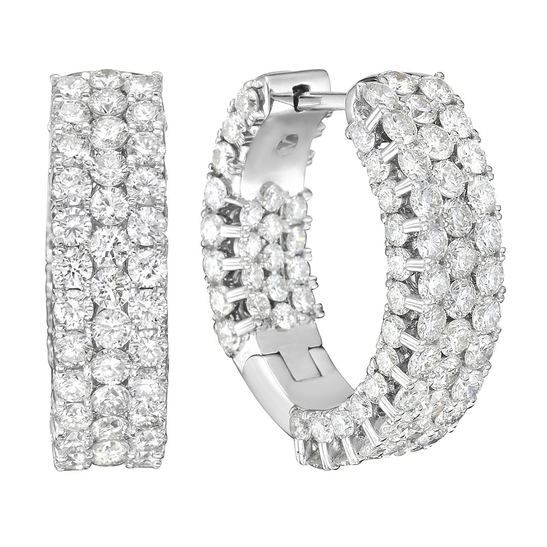 18K White Gold Diamond Inside Outside Hoop Earrings