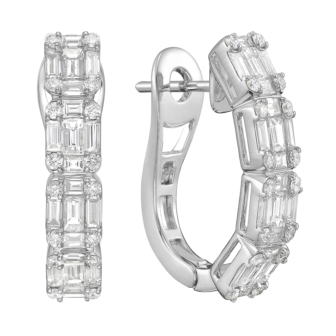 18K White Gold Diamond Hoop Earrings