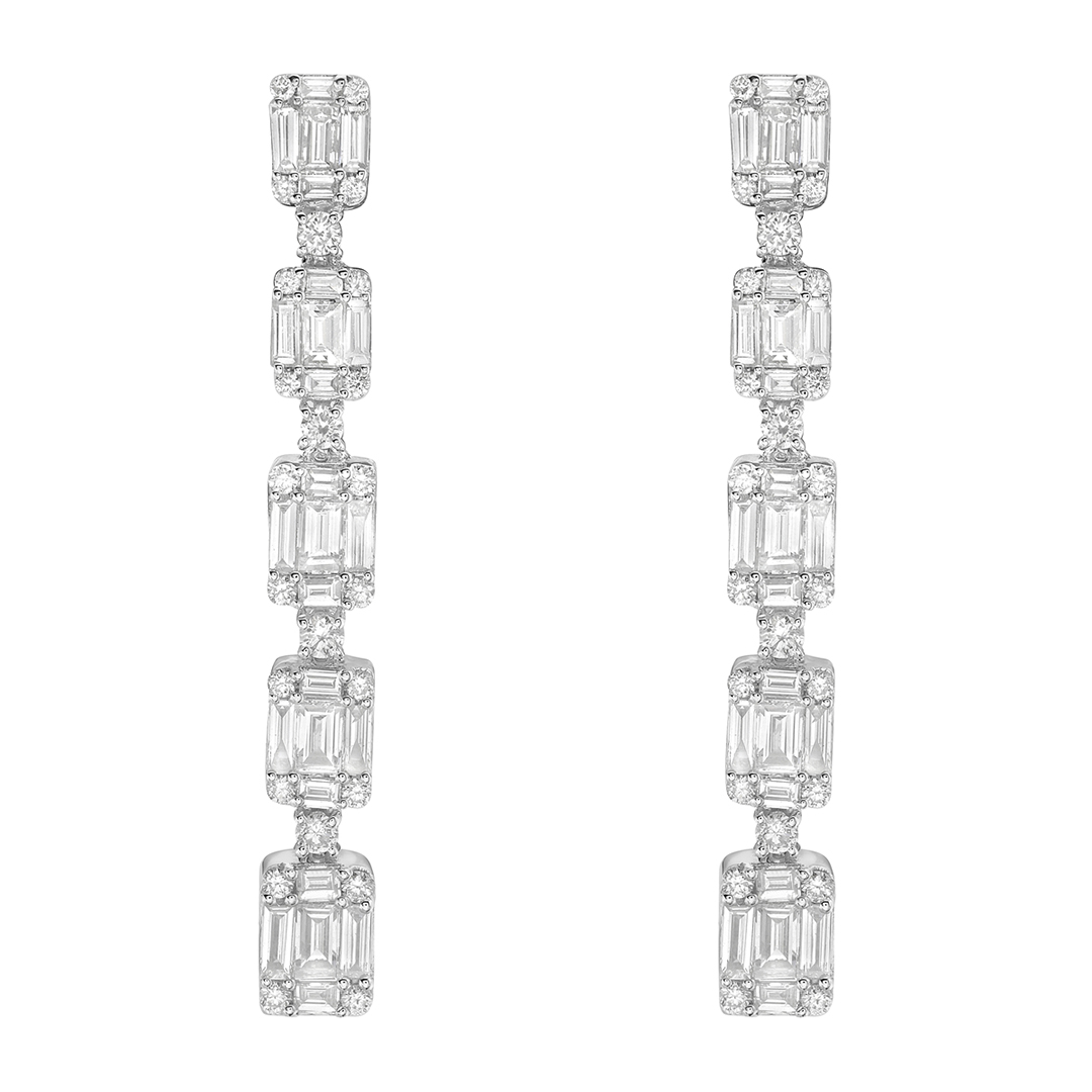 18K White Gold Diamond Dangle Earrings