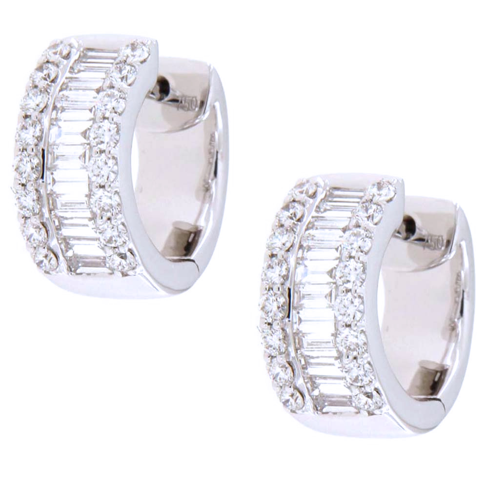 18K White Gold Diamond Hoop Earrings