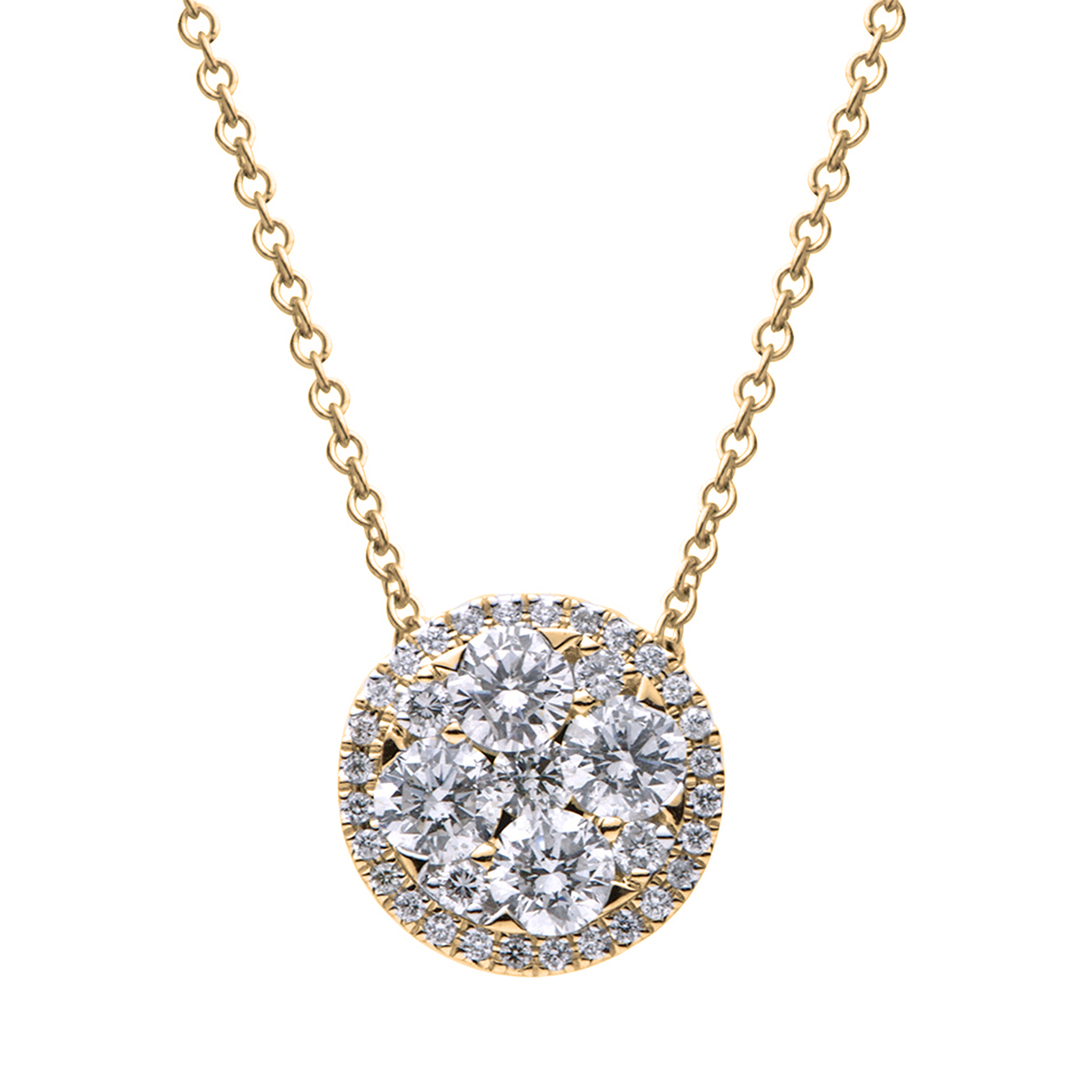 18K Yellow Gold Diamond Round Pendant Necklace