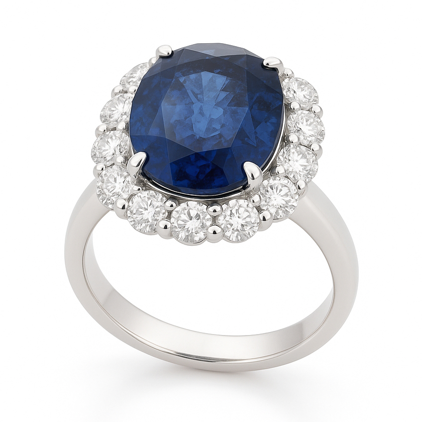 18K White Gold Diamond and Blue Sapphire Ring - SR055604