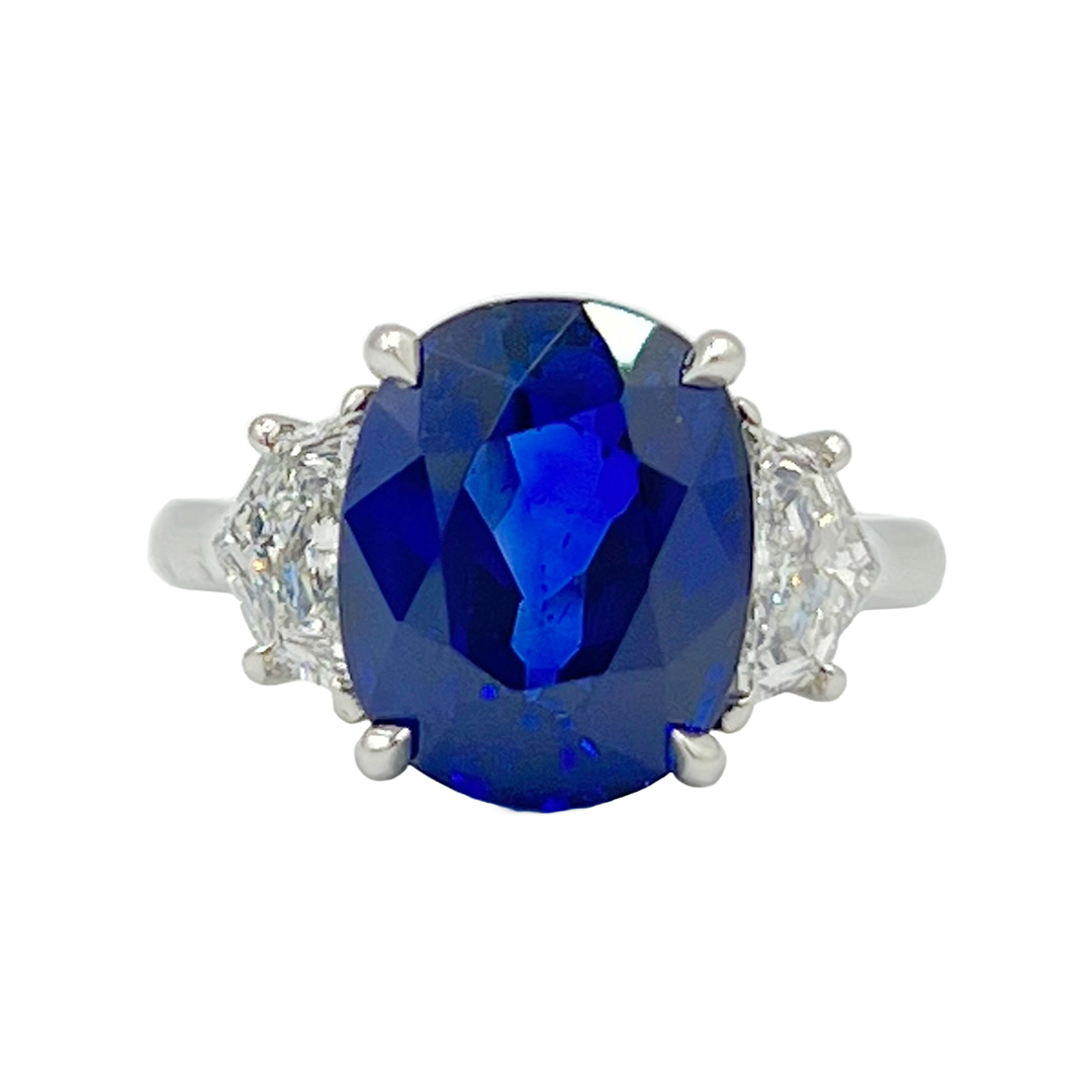 18K White Gold Blue Sapphire and Diamond Three Stone Ring - SR055569