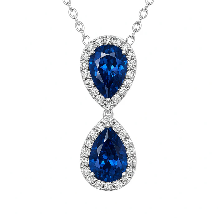 18K White Gold Blue Sapphire and Diamond Necklace
