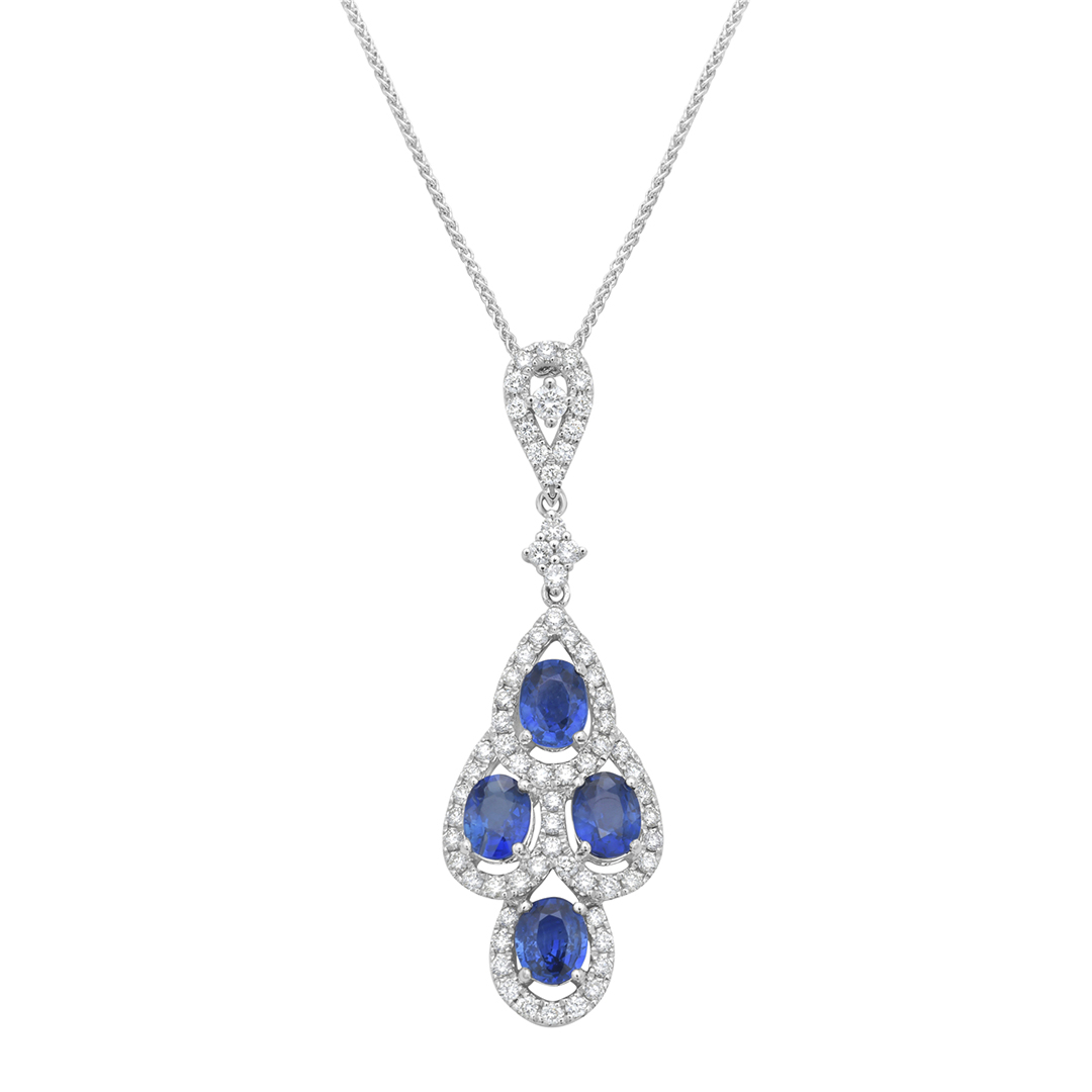 18K White Gold Blue Sapphire and Diamond Necklace