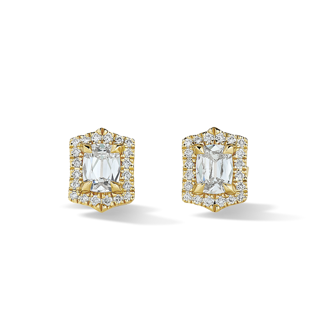 Henri Daussi 18K Yellow Gold Diamond Halo Stud Earrings - 4106