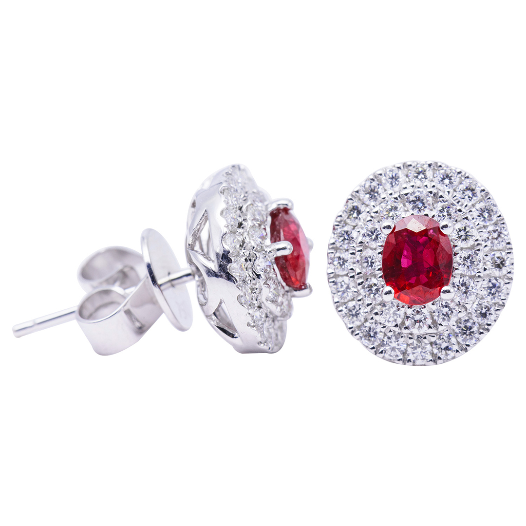 18K White Gold Ruby and Diamond Stud Earrings