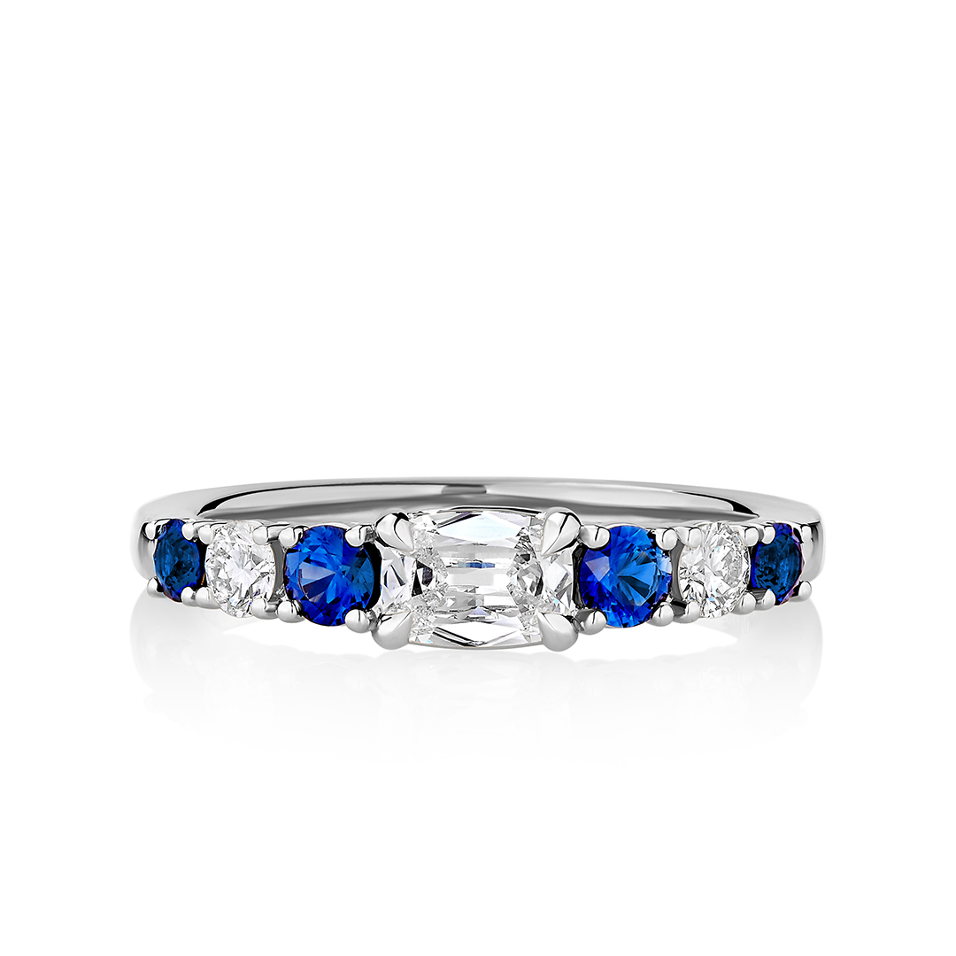 Henri Daussi 18K White Gold Diamond and Blue Sapphire Band - 4111