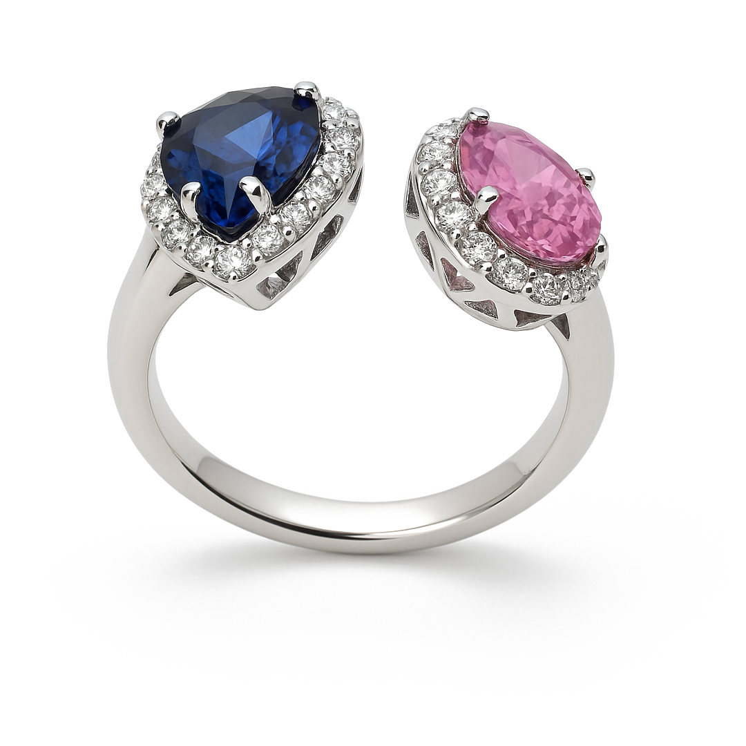 18K White Gold Diamond and Sapphire Open Ring