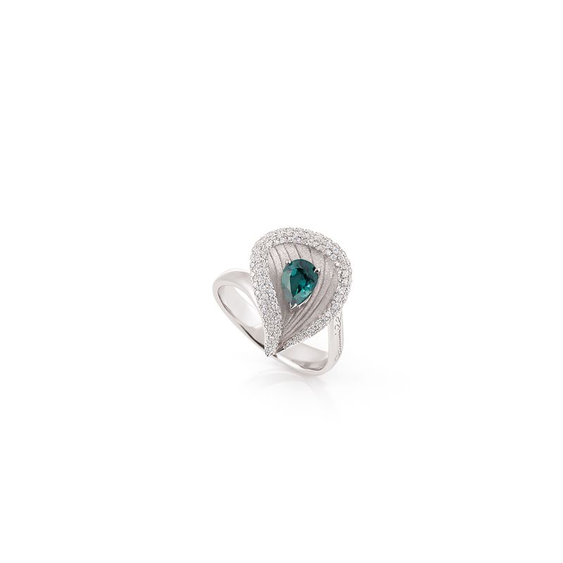 Annamaria Cammilli 18K White Ice Gold Prestige Diamond and Green Tourmaline Ring - GAN3415W