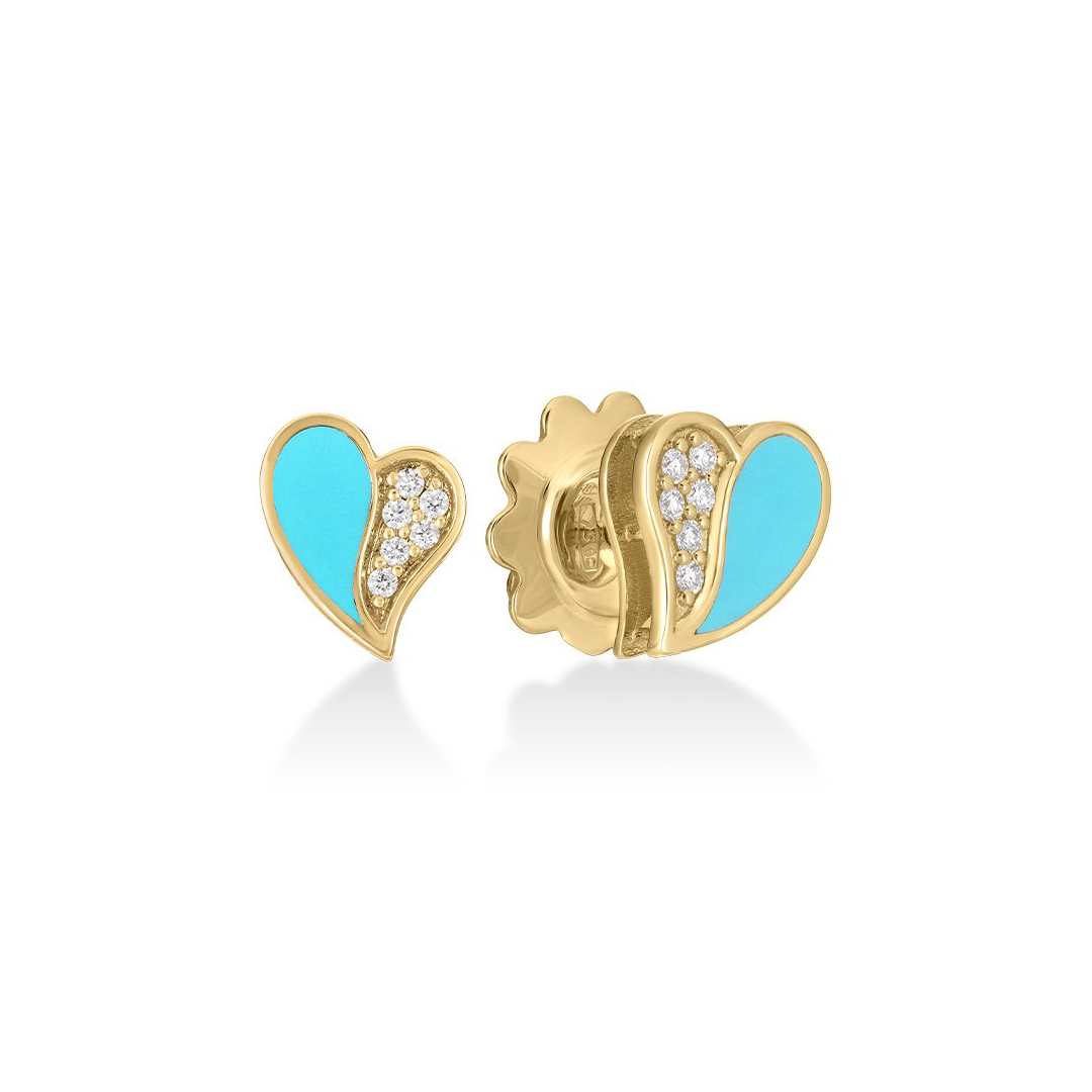 Roberto Coin 18K Yellow Gold Amorino Diamond and Cyan Enamel Flower Stud Earrings