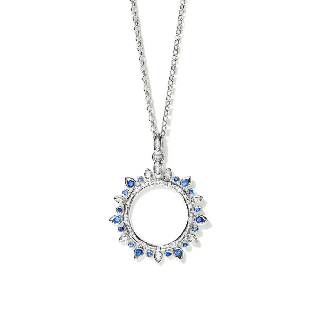 Tamara Comolli 18K White Gold Gypsy Diamond and Blue Sapphire Sun Pendant - P-GYP-OCE-L-WG