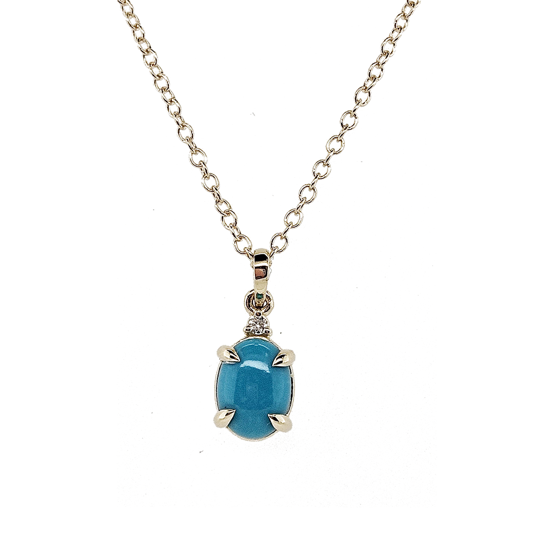 14K Yellow Gold Turquoise and Diamond Pendant Necklace