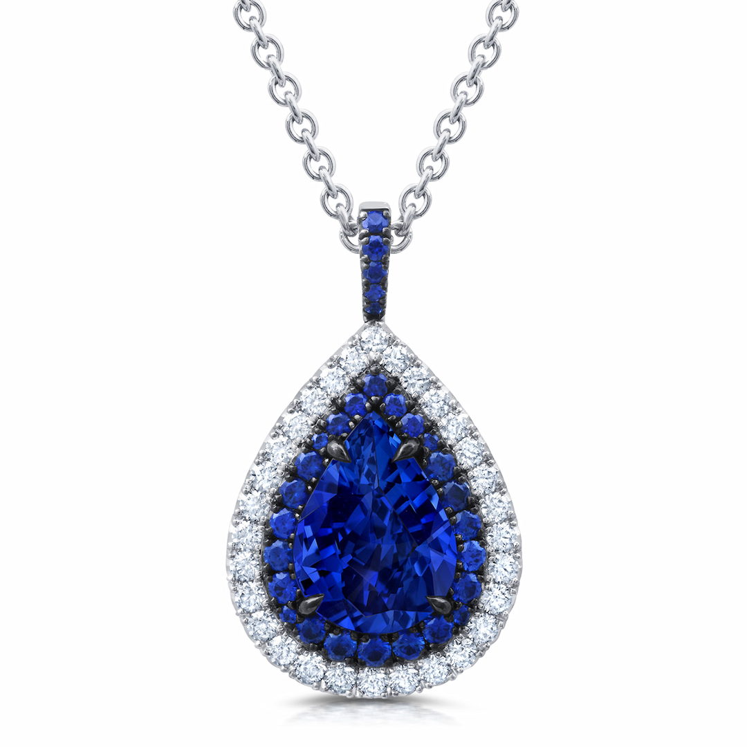 Platinum Diamond and Blue Sapphire Necklace