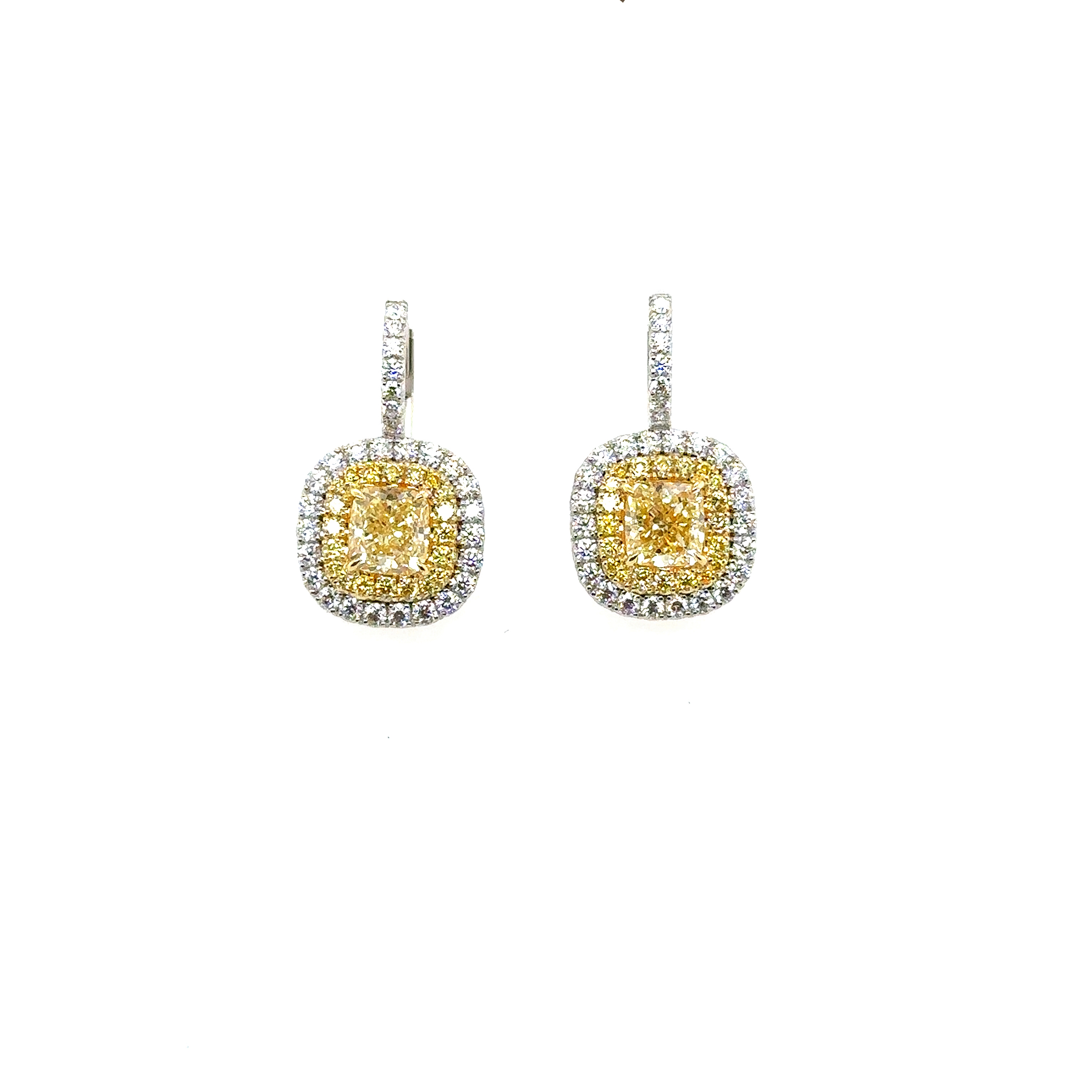 Platinum and 18K Yellow Gold Diamond Earrings