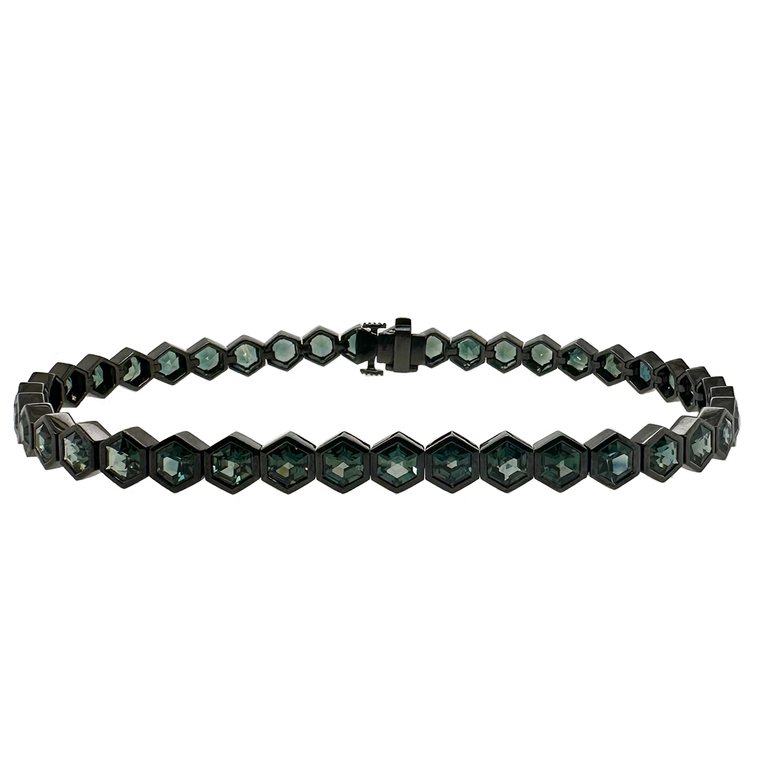18K Blackened White Gold Green Sapphire Bracelet - 10283G 8.5