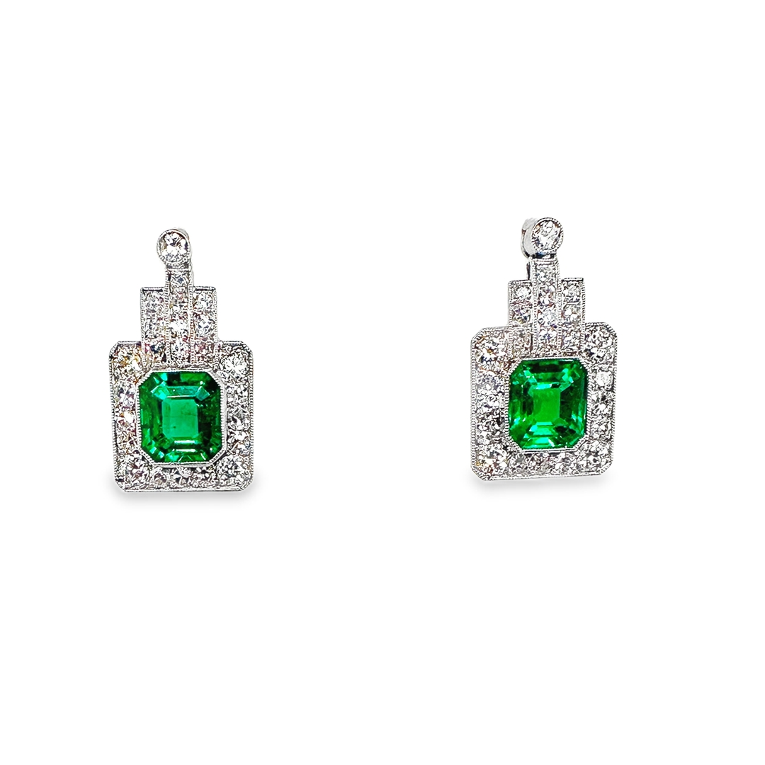 Platinum Diamond and Emerald Dangle Estate Earrings - 1 OF A KIND 37
