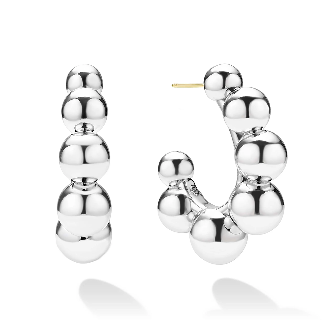 LAGOS Sterling Silver Caviar Bubbly Large Beaded Hoop Earrings