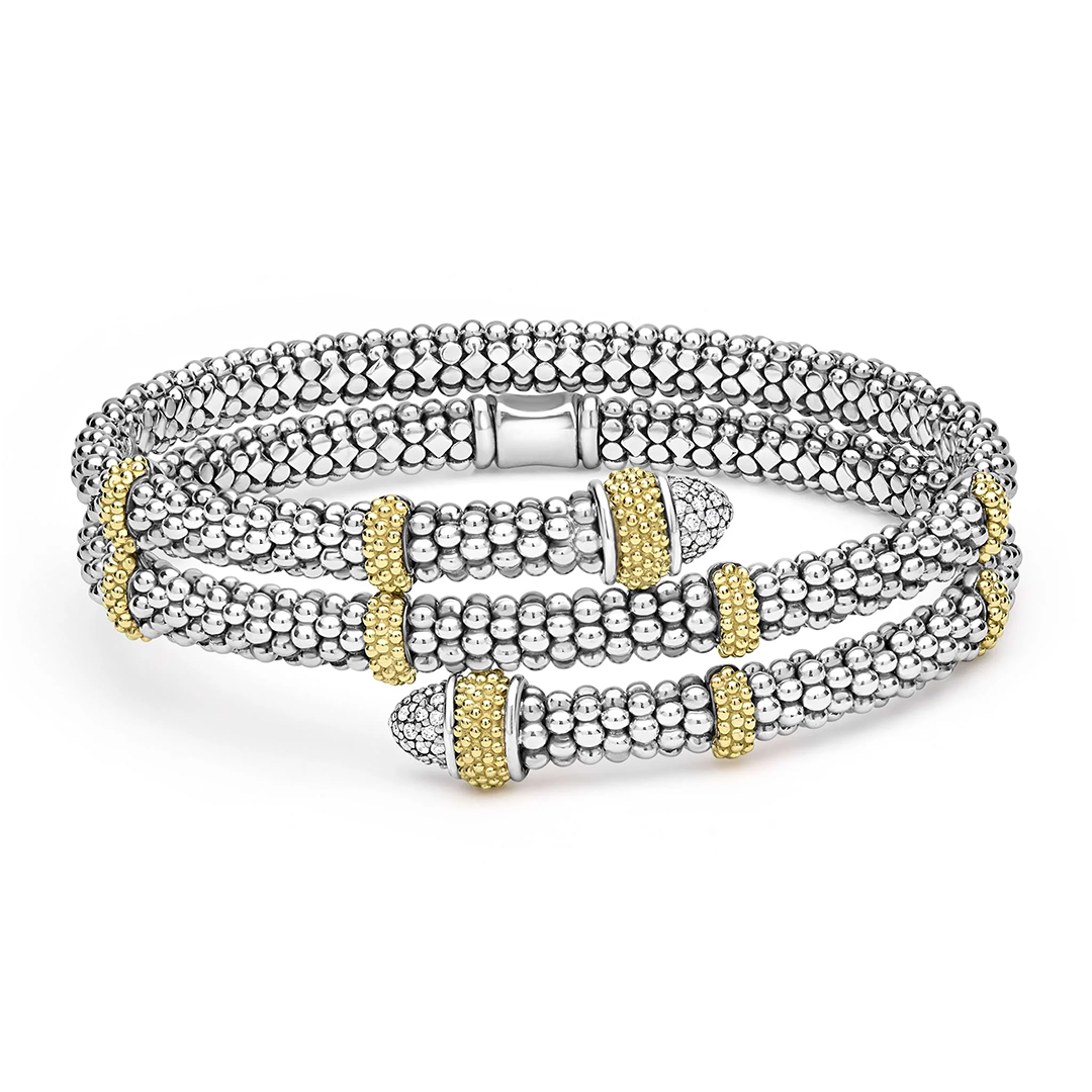 LAGOS Sterling Silver and 18K Yellow Gold Caviar Lux Diamond Wrap Bracelet