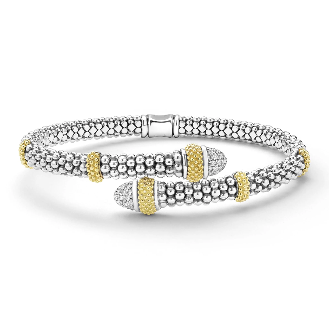 LAGOS Sterling Silver and 18K Yellow Gold Caviar Lux Diamond Bypass Bracelet