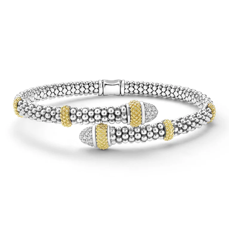 LAGOS Sterling Silver and 18K Yellow Gold Caviar Lux Diamond Bypass Bracelet