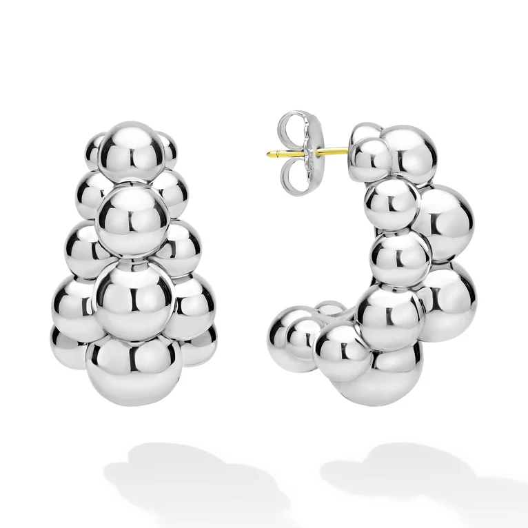 LAGOS Sterling Silver Caviar Bubbly Three Row Beaded Hoop Earrings