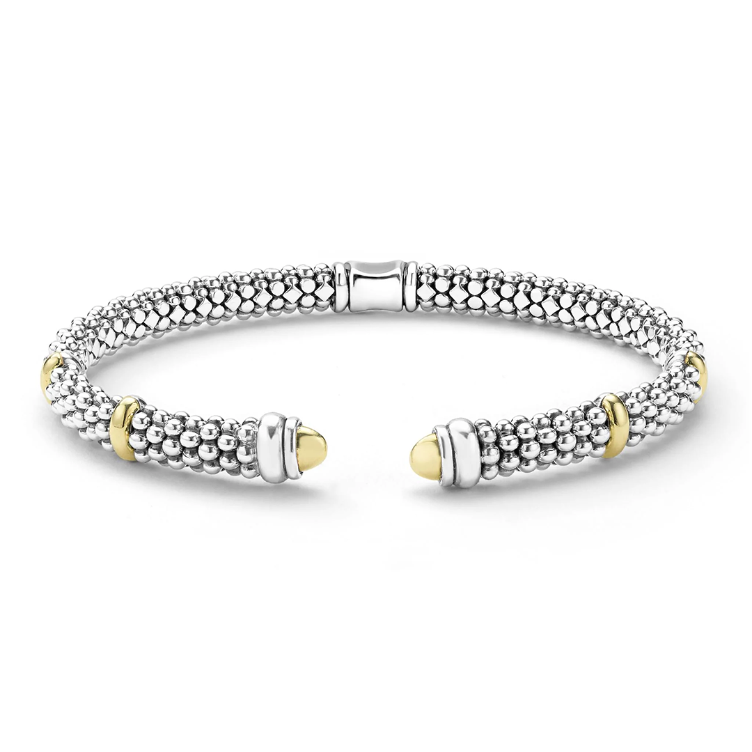 LAGOS Sterling Silver and 18K Yellow Gold Signature Caviar Torque Bracelet