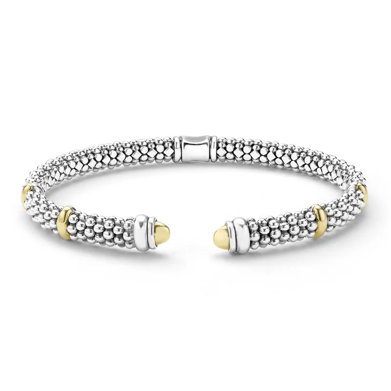 LAGOS Sterling Silver and 18K Yellow Gold Signature Caviar Torque Bracelet