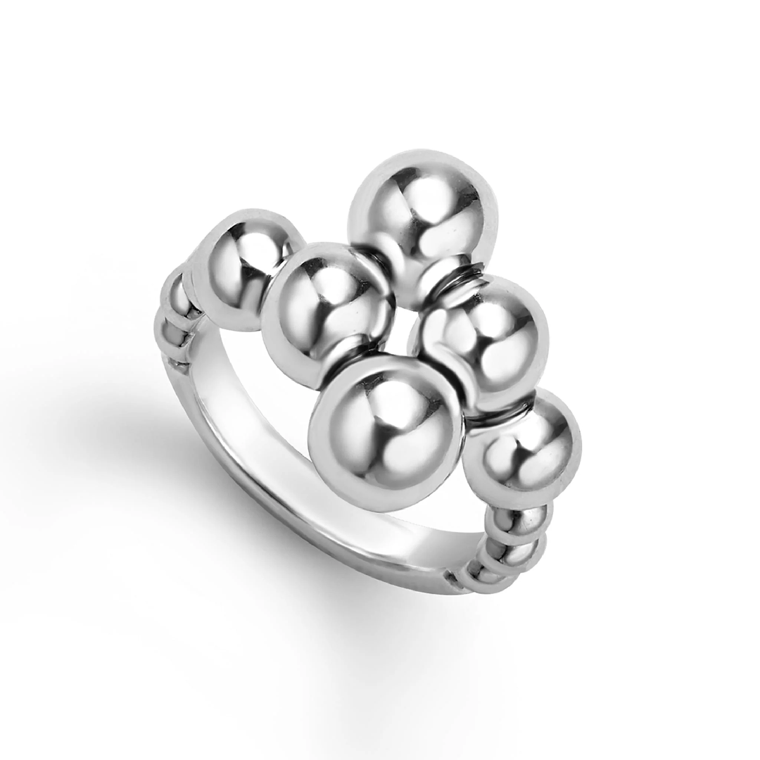 LAGOS Sterling Silver Caviar Bubbly Beaded Cross Over Ring