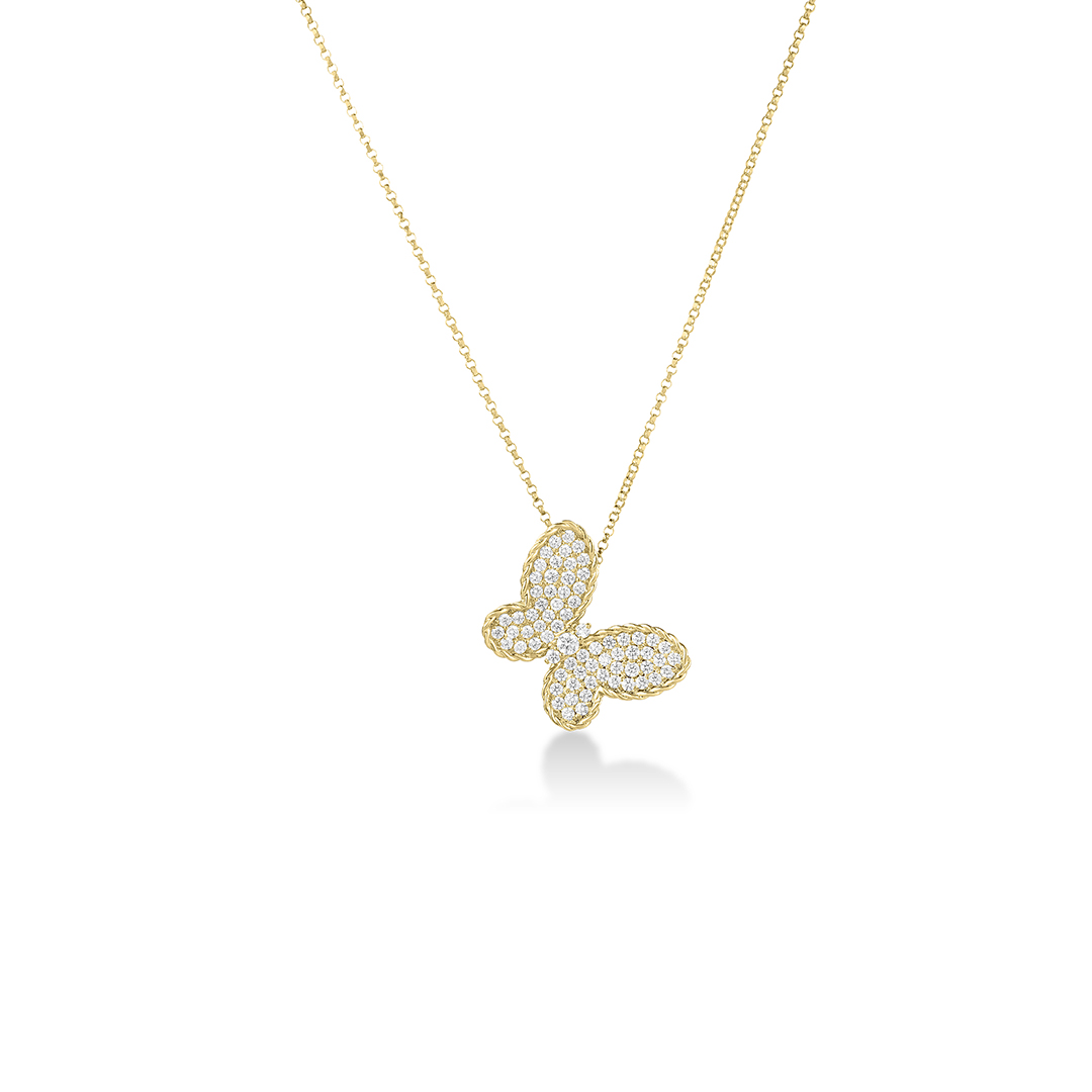 Roberto Coin 18K Yellow Gold Jasmine Diamond Butterfly Necklace