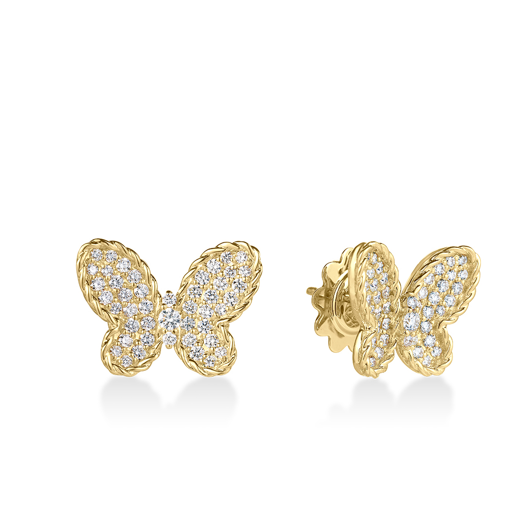 Roberto Coin 18K Yellow Gold Jasmine Diamond Butterfly Earrings