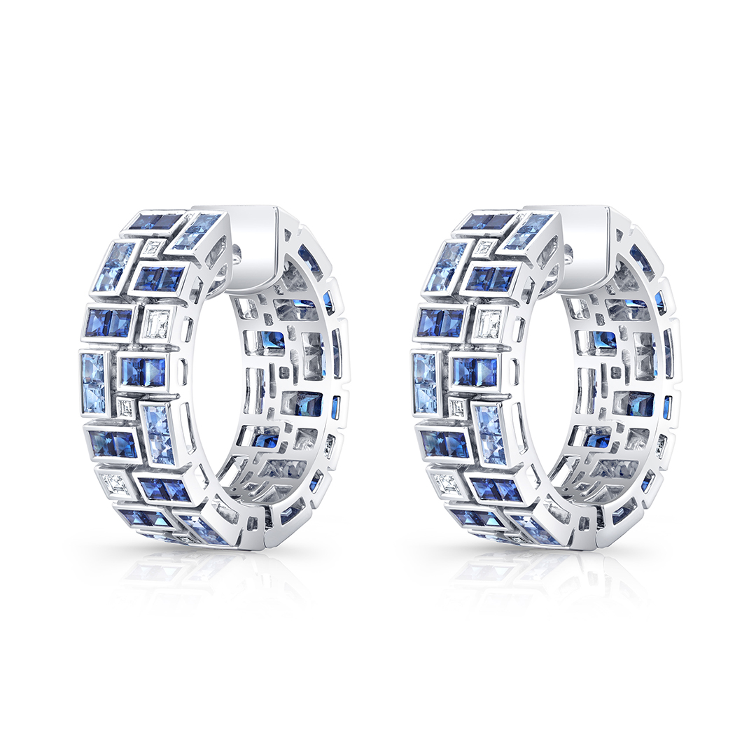 Robert Procop Platinum Masterpiece Diamond and Blue Sapphire Eternity Earrings