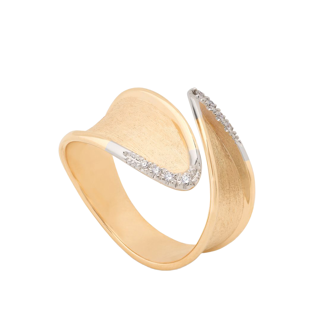 Marco Bicego 18K Yellow and White Gold Lunaria Twist Diamond Bypass Ring